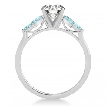 Aquamarine Marquise Floral Engagement Ring 14k White Gold (0.50ct)