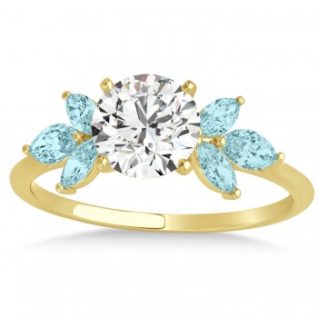 Aquamarine Marquise Floral Engagement Ring 14k Yellow Gold (0.50ct)