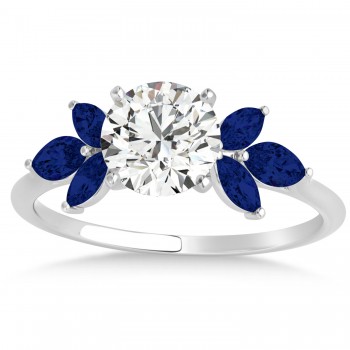 Lab Blue Sapphire Marquise Floral Engagement Ring 14k White Gold (0.50ct)