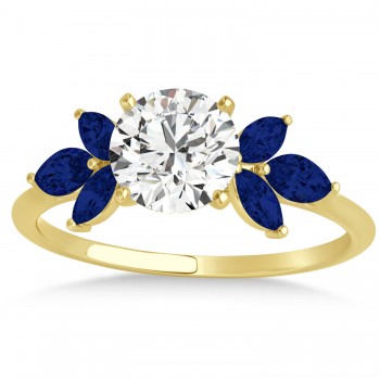 Lab Blue Sapphire Marquise Floral Engagement Ring 14k Yellow Gold (0.50ct)