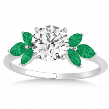 Lab Emerald Marquise Floral Engagement Ring 14k White Gold (0.50ct)