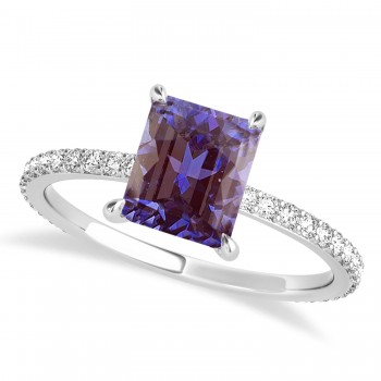 Emerald Alexandrite & Diamond Hidden Halo Engagement Ring 18k White Gold (2.93ct)