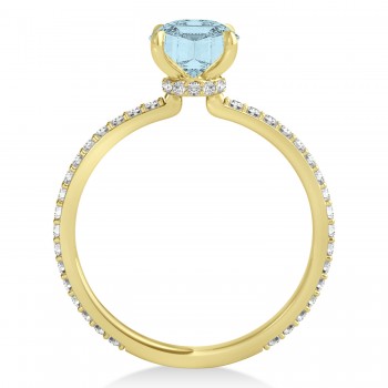 Emerald Aquamarine & Diamond Hidden Halo Engagement Ring 14k Yellow Gold (2.93ct)
