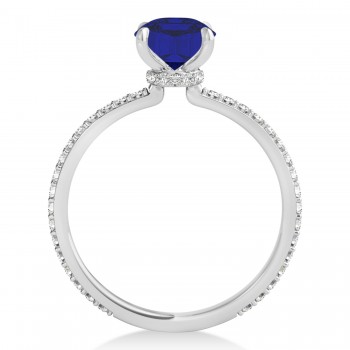 Emerald Blue Sapphire & Diamond Hidden Halo Engagement Ring 18k White Gold (2.93ct)