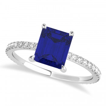 Emerald Blue Sapphire & Diamond Hidden Halo Engagement Ring Platinum (2.93ct)