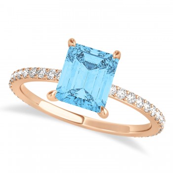 Emerald Blue Topaz & Diamond Hidden Halo Engagement Ring 14k Rose Gold (2.93ct)