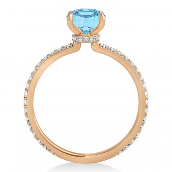 Emerald Blue Topaz & Diamond Hidden Halo Engagement Ring 18k Rose Gold (2.93ct)