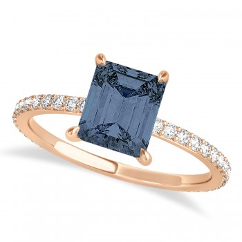 Emerald Gray Spinel & Diamond Hidden Halo Engagement Ring 14k Rose Gold (2.93ct)