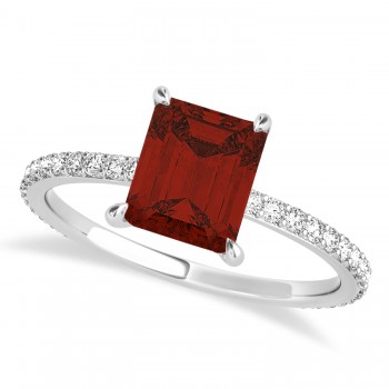 Emerald Garnet & Diamond Hidden Halo Engagement Ring 18k White Gold (2.93ct)