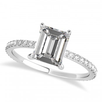 Emerald Moissanite & Diamond Hidden Halo Engagement Ring 14k White Gold (2.93ct)