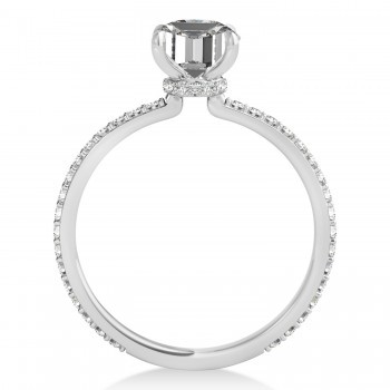 Emerald Moissanite & Diamond Hidden Halo Engagement Ring 14k White Gold (2.93ct)