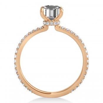 Emerald Moissanite & Diamond Hidden Halo Engagement Ring 18k Rose Gold (2.93ct)