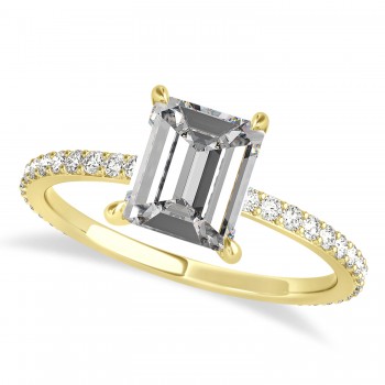 Emerald Moissanite & Diamond Hidden Halo Engagement Ring 18k Yellow Gold (2.93ct)