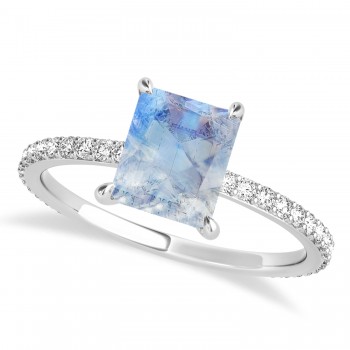 Emerald Moonstone & Diamond Hidden Halo Engagement Ring 18k White Gold (2.93ct)