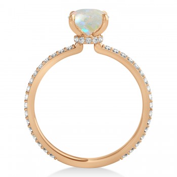 Emerald Opal & Diamond Hidden Halo Engagement Ring 14k Rose Gold (2.93ct)