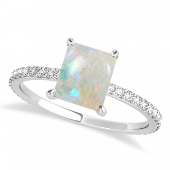 Emerald Opal & Diamond Hidden Halo Engagement Ring 14k White Gold (2.93ct)