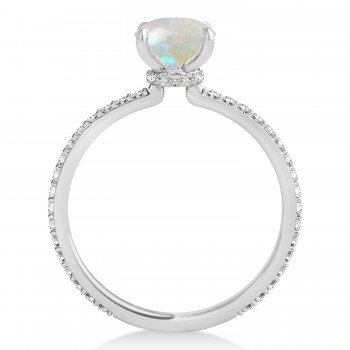 Emerald Opal & Diamond Hidden Halo Engagement Ring 14k White Gold (2.93ct)