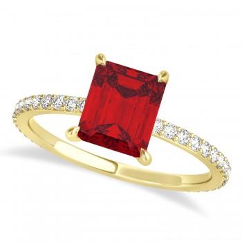 Emerald Ruby & Diamond Hidden Halo Engagement Ring 14k Yellow Gold (2.93ct)