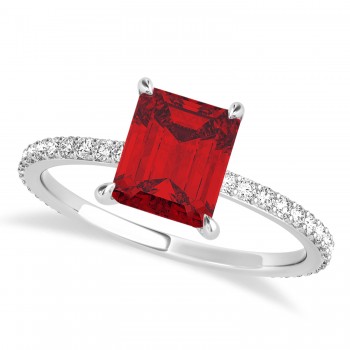 Emerald Ruby & Diamond Hidden Halo Engagement Ring 18k White Gold (2.93ct)