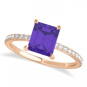 Emerald Tanzanite & Diamond Hidden Halo Engagement Ring 14k Rose Gold (2.93ct)