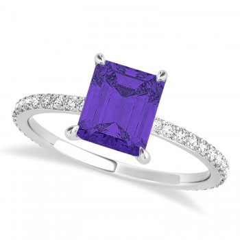 Emerald Tanzanite & Diamond Hidden Halo Engagement Ring 14k White Gold (2.93ct)