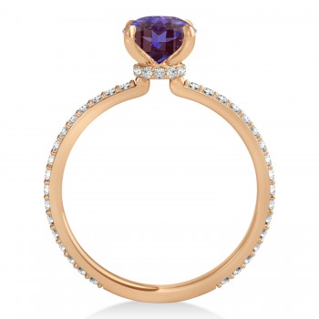 Oval Alexandrite & Diamond Hidden Halo Engagement Ring 14k Rose Gold (0.76ct)