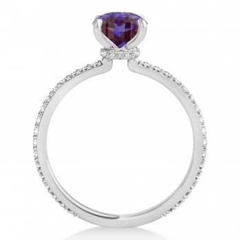 Oval Alexandrite & Diamond Hidden Halo Engagement Ring 18k White Gold (0.76ct)