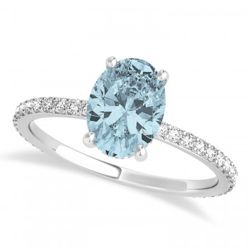 Oval Aquamarine & Diamond Hidden Halo Engagement Ring 14k White Gold (0.76ct)