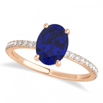 Oval Blue Sapphire & Diamond Hidden Halo Engagement Ring 14k Rose Gold (0.76ct)