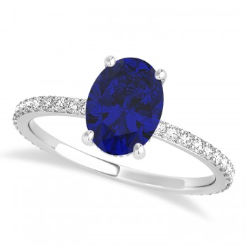 Oval Blue Sapphire & Diamond Hidden Halo Engagement Ring 18k White Gold (0.76ct)