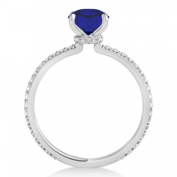 Oval Blue Sapphire & Diamond Hidden Halo Engagement Ring Platinum (0.76ct)