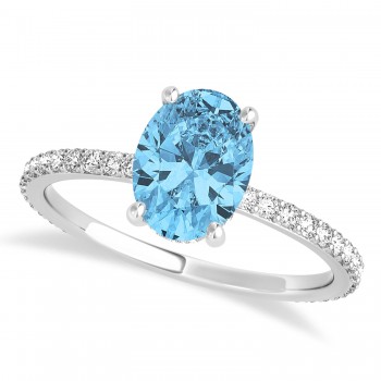 Oval Blue Topaz & Diamond Hidden Halo Engagement Ring Platinum (0.76ct)