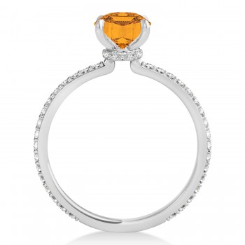 Oval Citrine & Diamond Hidden Halo Engagement Ring 14k White Gold (0.76ct)