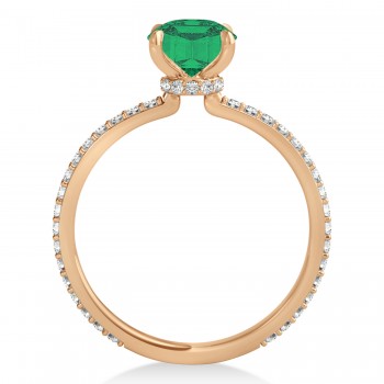 Oval Emerald & Diamond Hidden Halo Engagement Ring 18k Rose Gold (0.76ct)