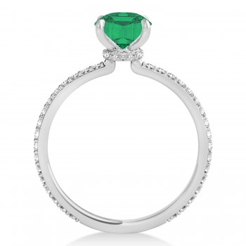 Oval Emerald & Diamond Hidden Halo Engagement Ring 18k White Gold (0.76ct)
