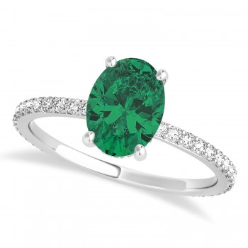 Oval Emerald & Diamond Hidden Halo Engagement Ring Platinum (0.76ct)