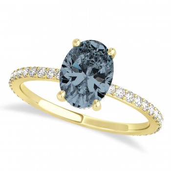 Oval Gray Spinel & Diamond Hidden Halo Engagement Ring 18k Yellow Gold (0.76ct)