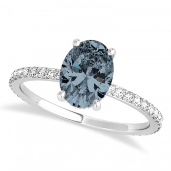 Oval Gray Spinel & Diamond Hidden Halo Engagement Ring Platinum (0.76ct)