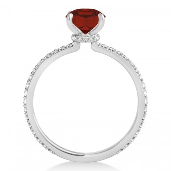 Oval Garnet & Diamond Hidden Halo Engagement Ring 18k White Gold (0.76ct)