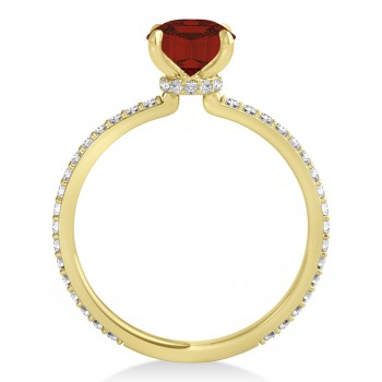 Oval Garnet & Diamond Hidden Halo Engagement Ring 18k Yellow Gold (0.76ct)