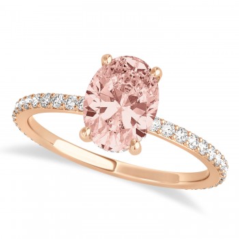 Oval Morganite & Diamond Hidden Halo Engagement Ring 14k Rose Gold (0.76ct)