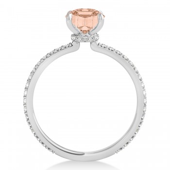 Oval Morganite & Diamond Hidden Halo Engagement Ring 14k White Gold (0.76ct)