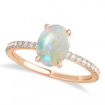 Oval Opal & Diamond Hidden Halo Engagement Ring 14k Rose Gold (0.76ct)