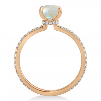 Oval Opal & Diamond Hidden Halo Engagement Ring 14k Rose Gold (0.76ct)