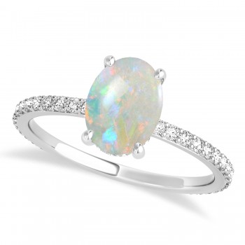 Oval Opal & Diamond Hidden Halo Engagement Ring 18k White Gold (0.76ct)