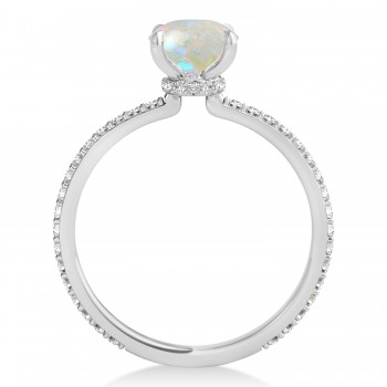 Oval Opal & Diamond Hidden Halo Engagement Ring 18k White Gold (0.76ct)
