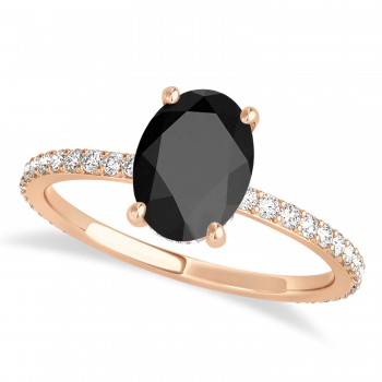 Oval Onyx & Diamond Hidden Halo Engagement Ring 14k Rose Gold (0.76ct)