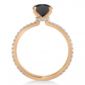 Oval Onyx & Diamond Hidden Halo Engagement Ring 14k Rose Gold (0.76ct)