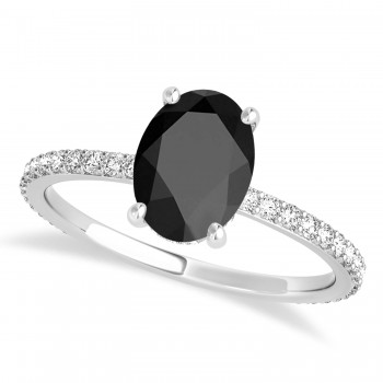 Oval Onyx & Diamond Hidden Halo Engagement Ring 14k White Gold (0.76ct)