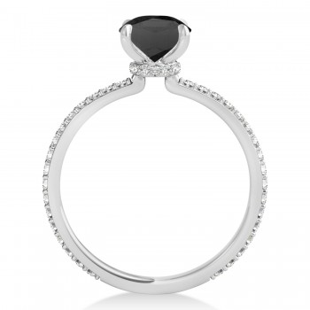 Oval Onyx & Diamond Hidden Halo Engagement Ring 14k White Gold (0.76ct)